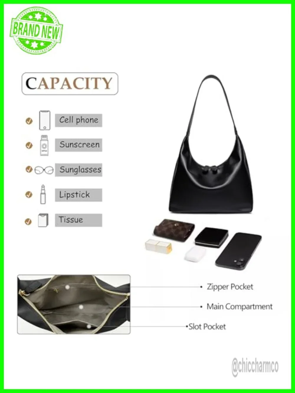 Small PU Leather Hobo Shoulder Bag Women Cute Double Zipper Underarm Purse